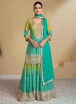 Chinnon Teal Wedding Wear Printed Readymade Plazzo Suit